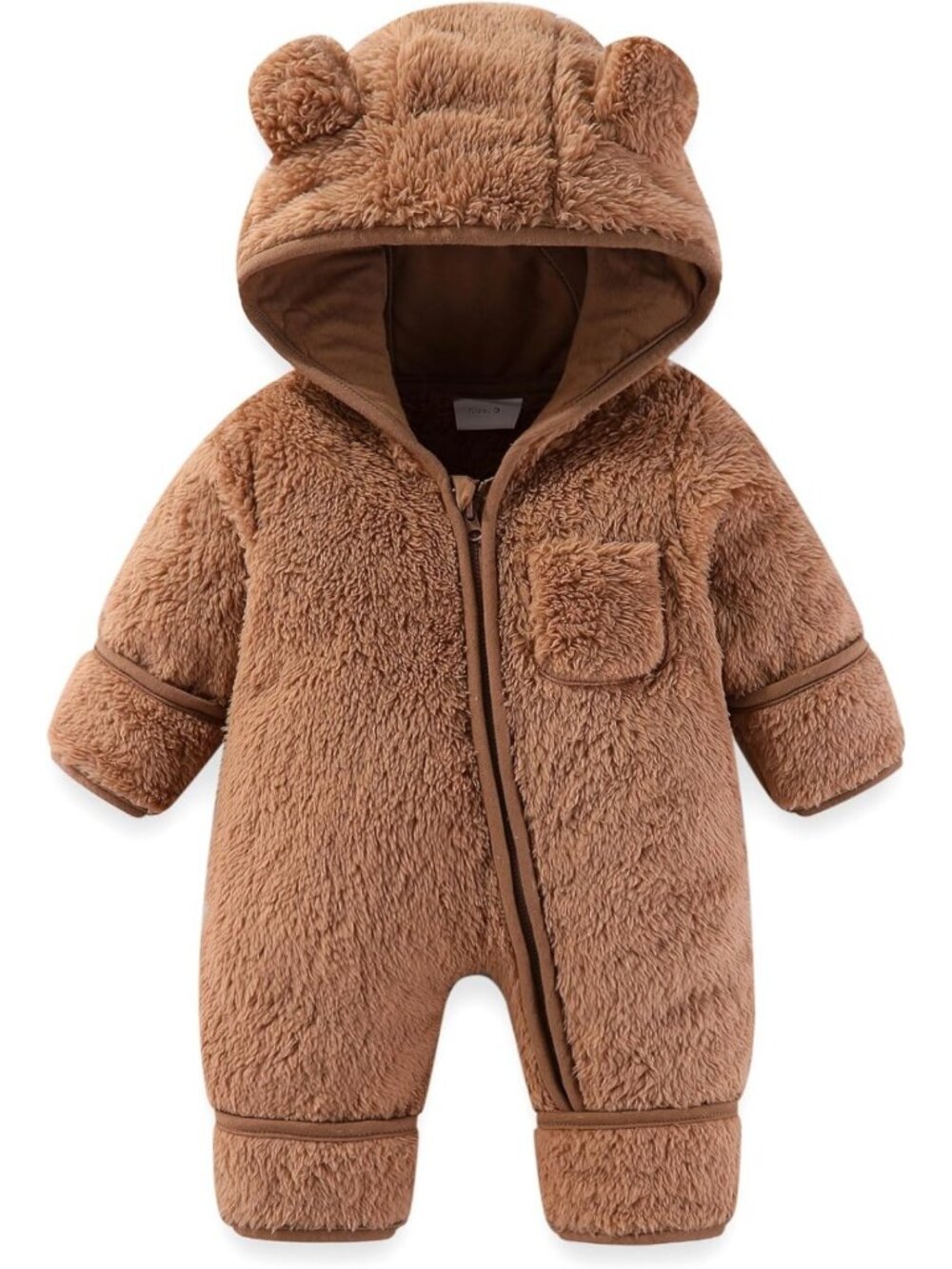 Cozy Newborn Baby Bear Snowsuit with Fold-Over Mittens & Footies - Winter Fleece